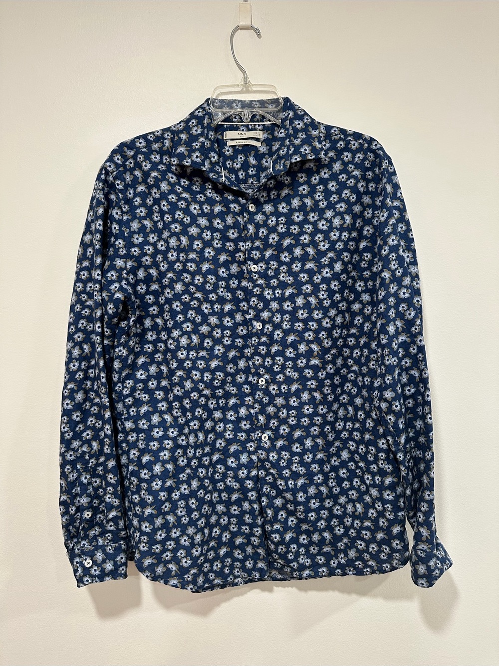 Men's Navy Floral Button-Up Shirt by Mango